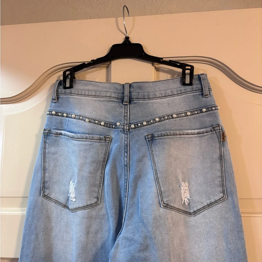 Light Blue Wide Leg Jeans with Side Stud Detail